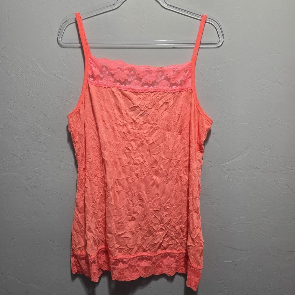 Maurices Women Lace Trim Y2K Cami Tank Plus Size 1 Neon Crinkle Fairy 90s Boho